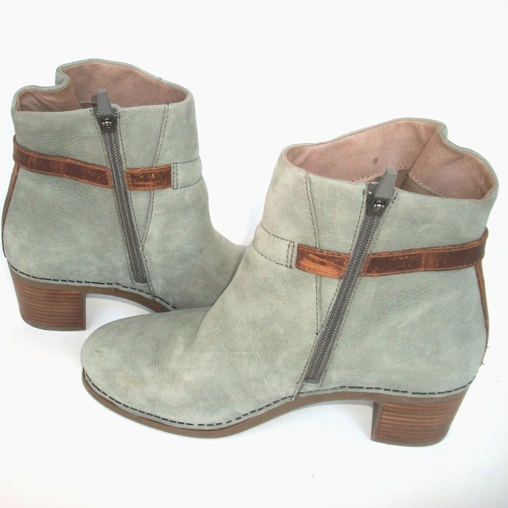 Dansko Hartley Gray Nubuck w Brown Leather Heeled Comfort Clog Boots 39M 8.5-9M - Picture 4 of 8